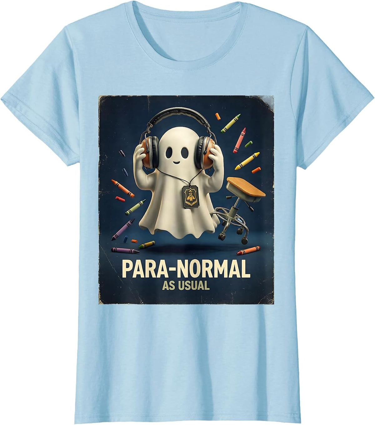 Para-Normal, As Usual Vintage Ghost Teacher's Aide Halloween T-Shirt - Baby Blue