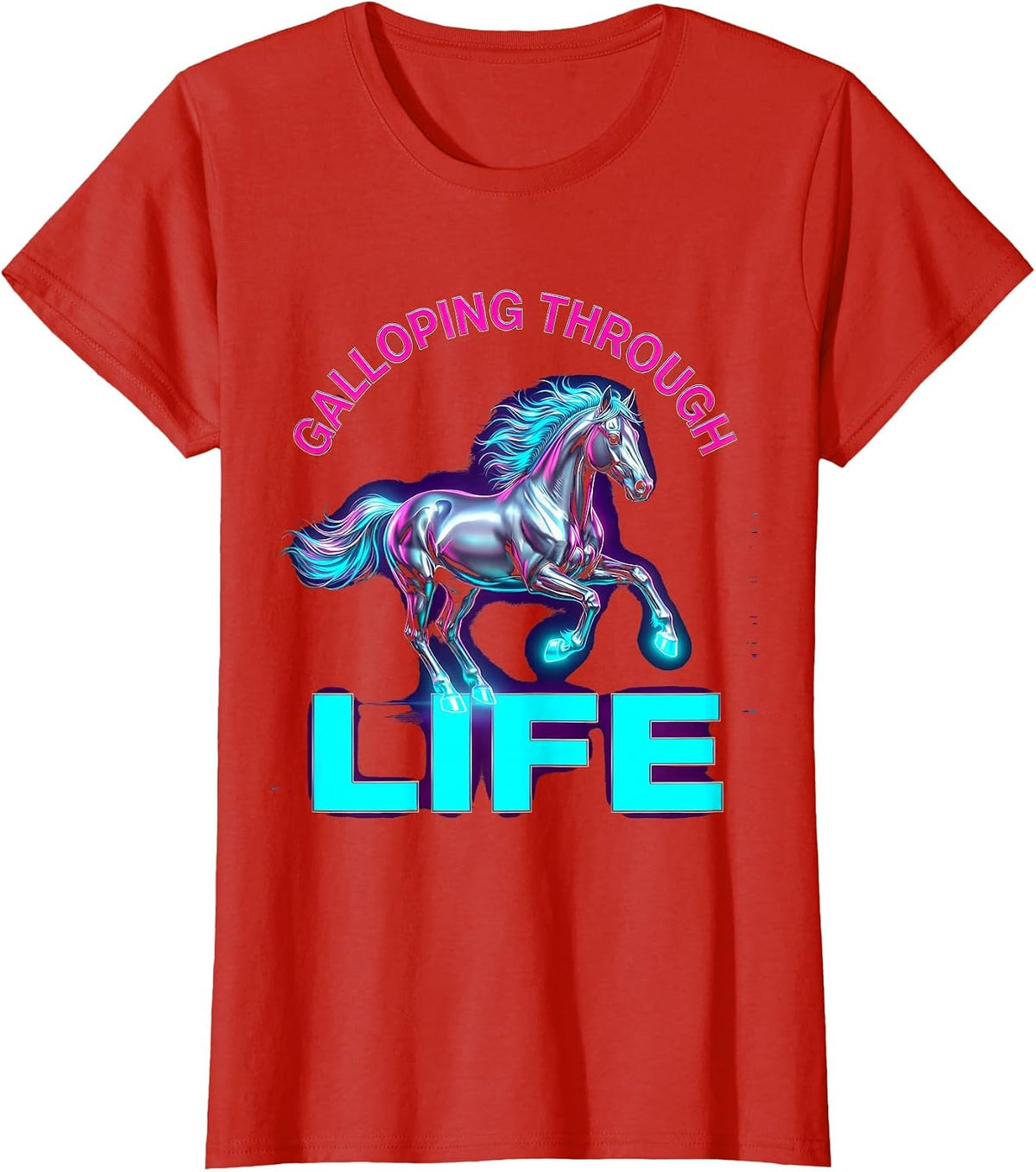 Galloping Through Life Horse Lover Design T-Shirt - Red