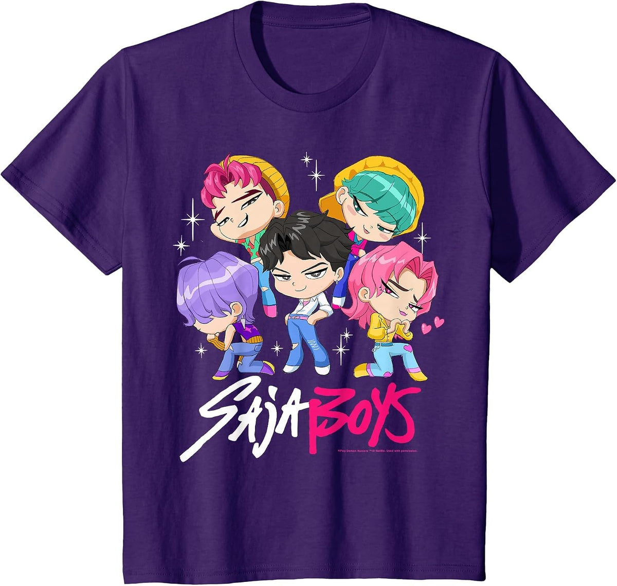 Kpop Demon Hunters Saja Boys Chibi Band Group Shot T-Shirt - Purple