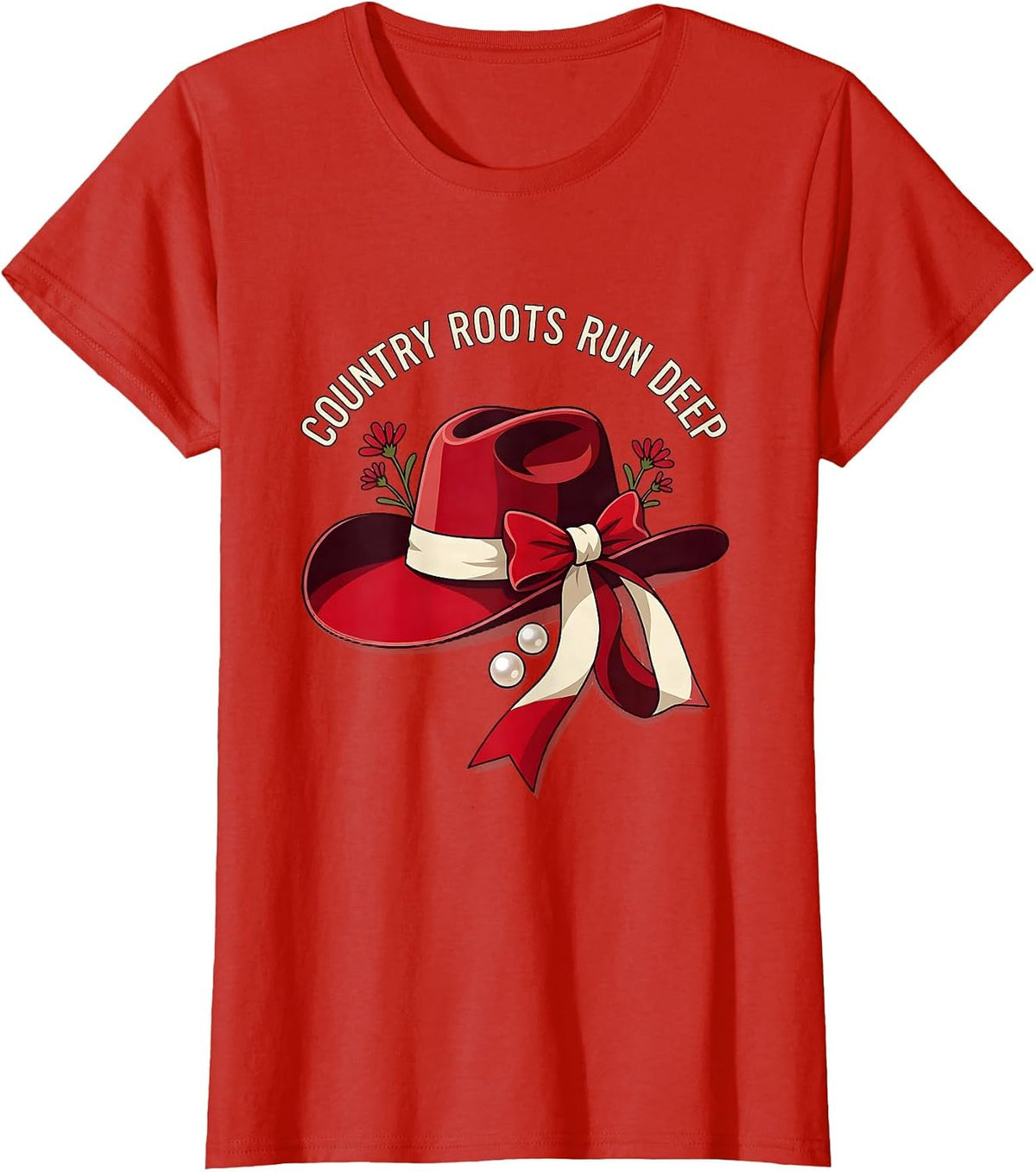 Country Roots Run Deep Cowgirl Design T-Shirt - Red