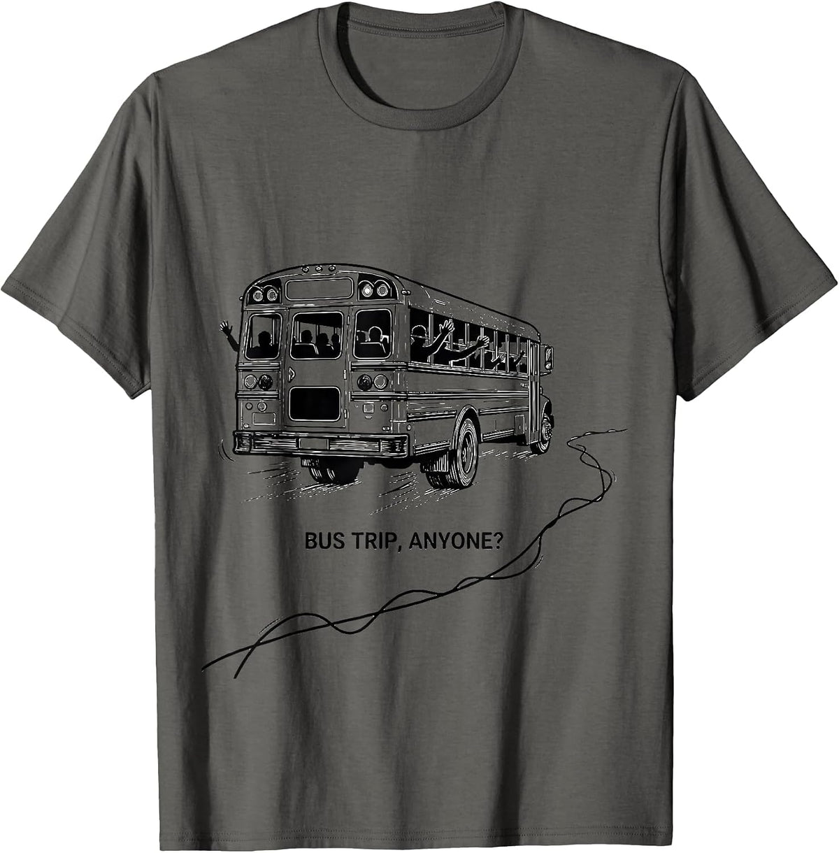 Bus Trip, Anyone? Playful School Bus Field Trip Teacher T-Shirt - Asphalt Grey