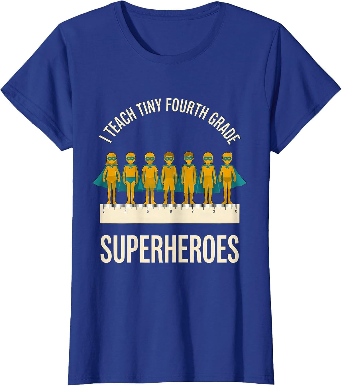 Women's I Teach Tiny Fourth Grade Superheroes Midcentury Modern T-Shirt - Royal Blue
