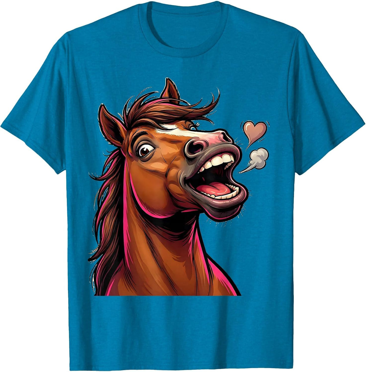 Cartoon Horse Grin Flirty Equestrian Valentine T-Shirt - Sapphire Blue
