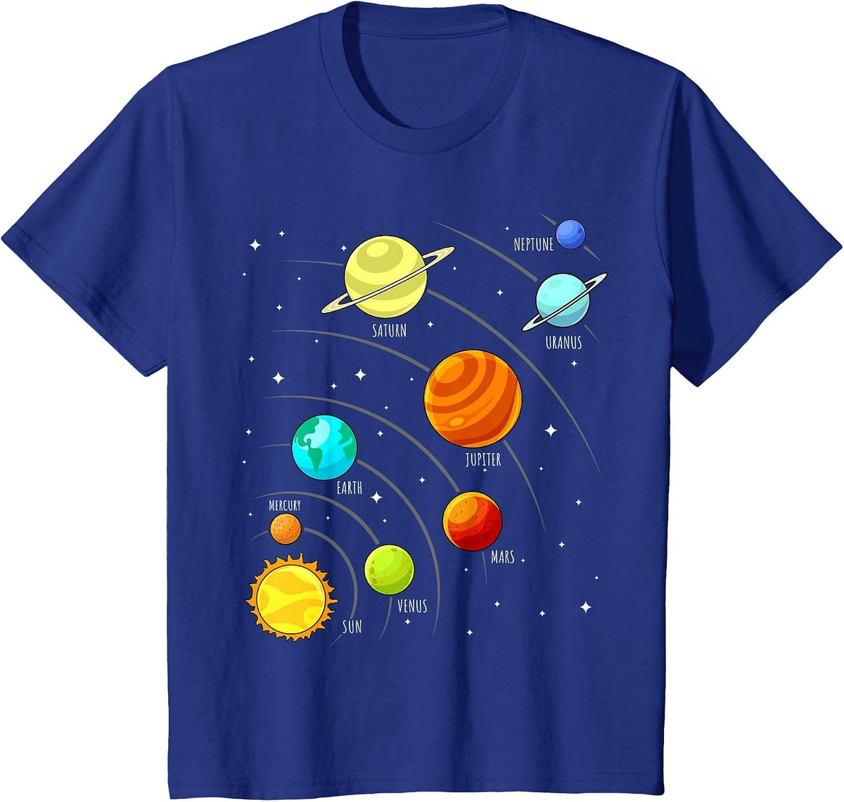 Kids Colorful Planets Solar Systems Space Science Boys Girls T-Shirt - Royal Blue