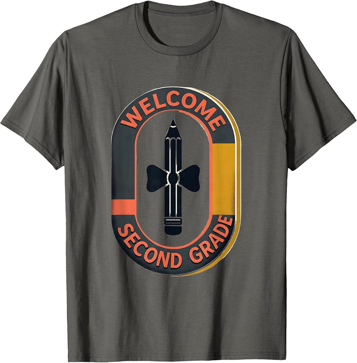 Welcome, Second Grade Midcentury Modern Coquette Bow Back T-Shirt - Asphalt Grey