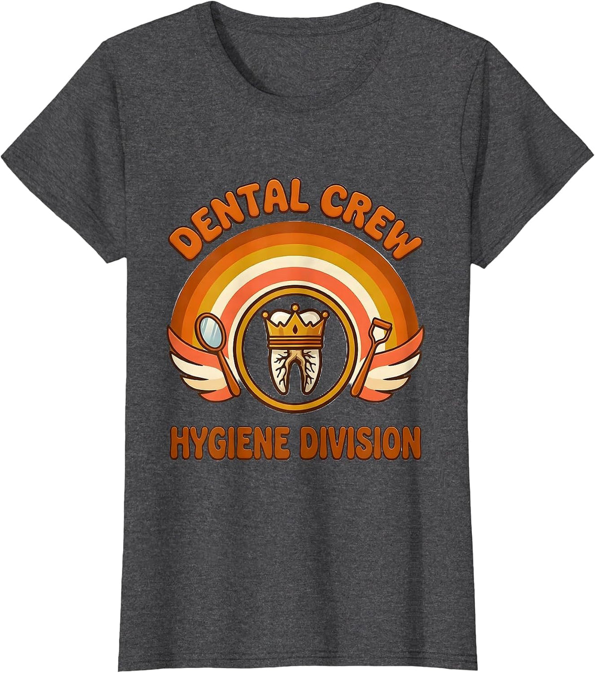 Women's Dental Crew Hygiene Division Retro 70s Dental Team Humor T-Shirt - Dark Heather Grey