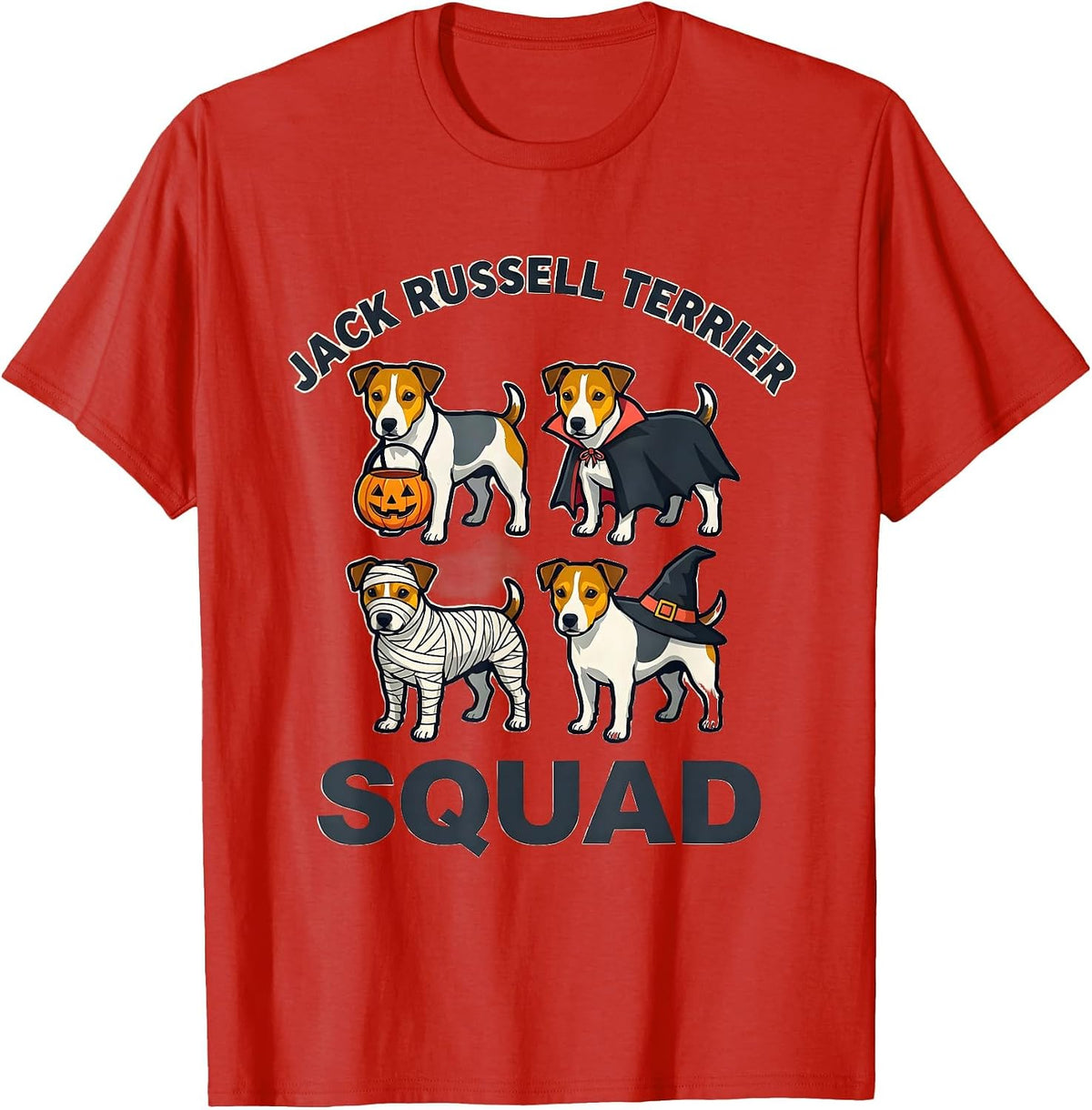 Men's Jack Russell Terrier Squad Halloween Pumpkin Vampire Mummy T-Shirt - Red