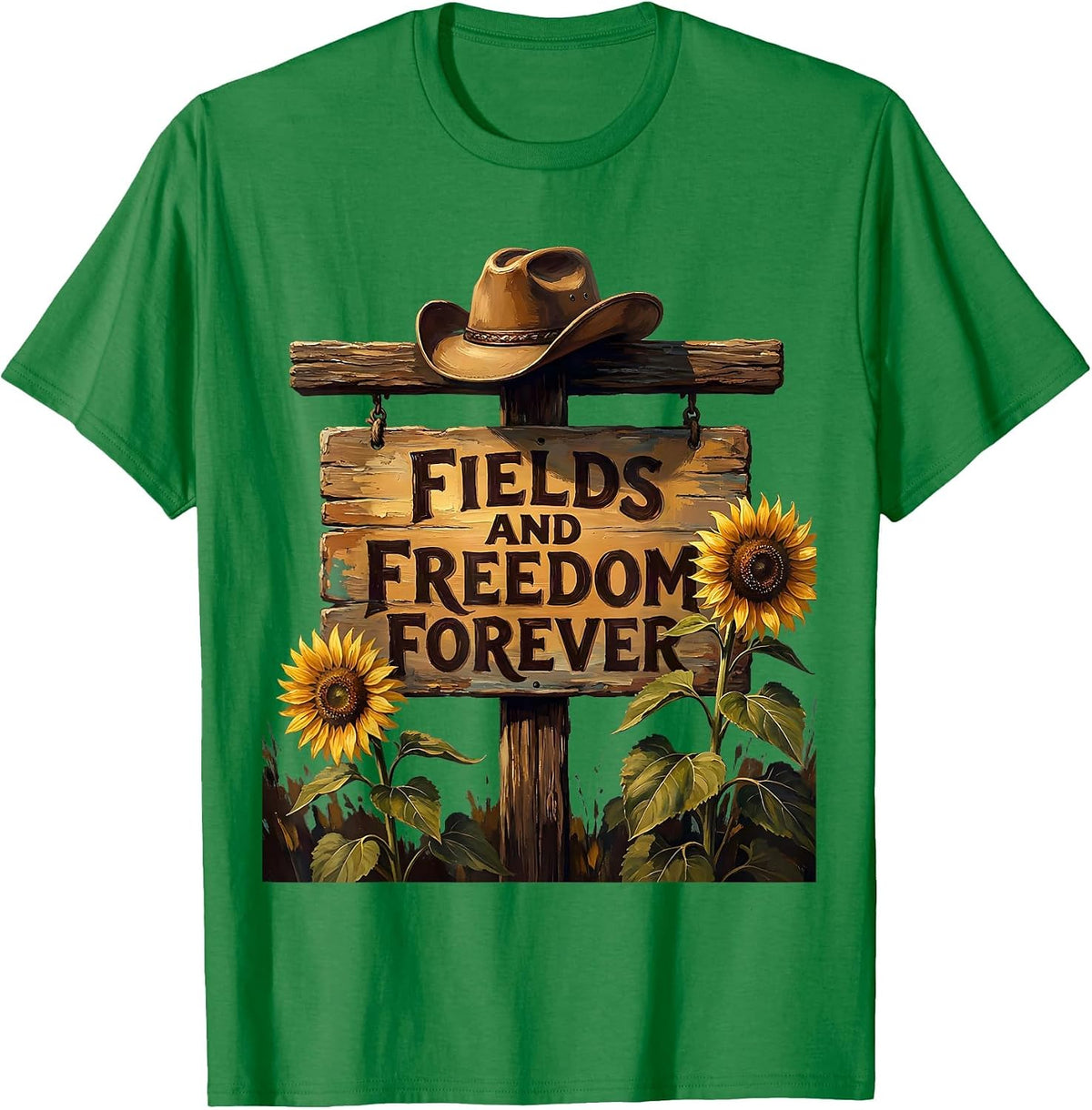 Men's Fields and Freedom Forever Cowgirl Design T-Shirt - Kelly Green
