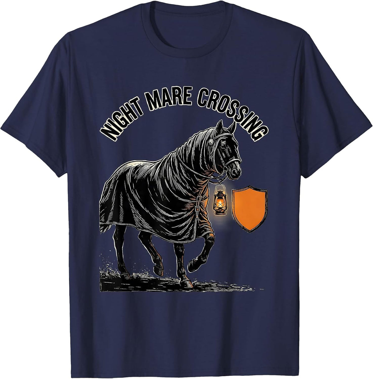Night Mare Crossing Spooky Horse Ghost Halloween Equestrian T-Shirt - Navy Blue