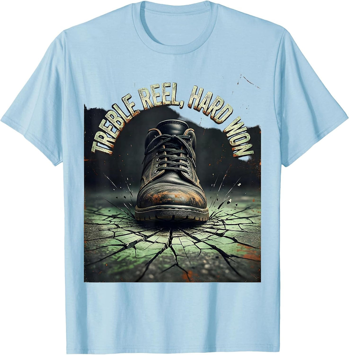 Men's Treble Reel, Hard Won Distressed Irish Heritage St Patricks T-Shirt - Baby Blue