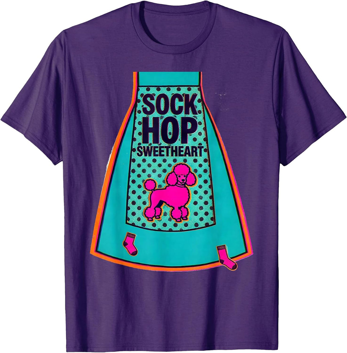 Sock Hop Sweetheart Risograph Retro 50s Poodle Skirt Party T-Shirt - Purple