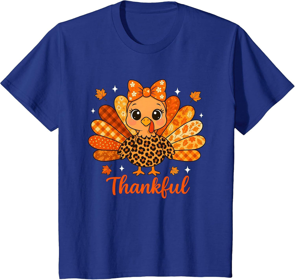 Turkey Leopard Thankful Coquette Bow Thanksgiving Fall Y'all T-Shirt - Royal Blue