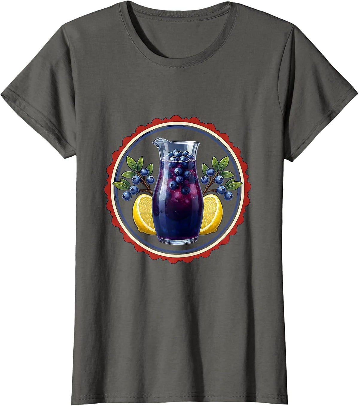 Women's Red White and Blueberries Lemonade Pitcher Graphic T-Shirt - Asphalt Grey