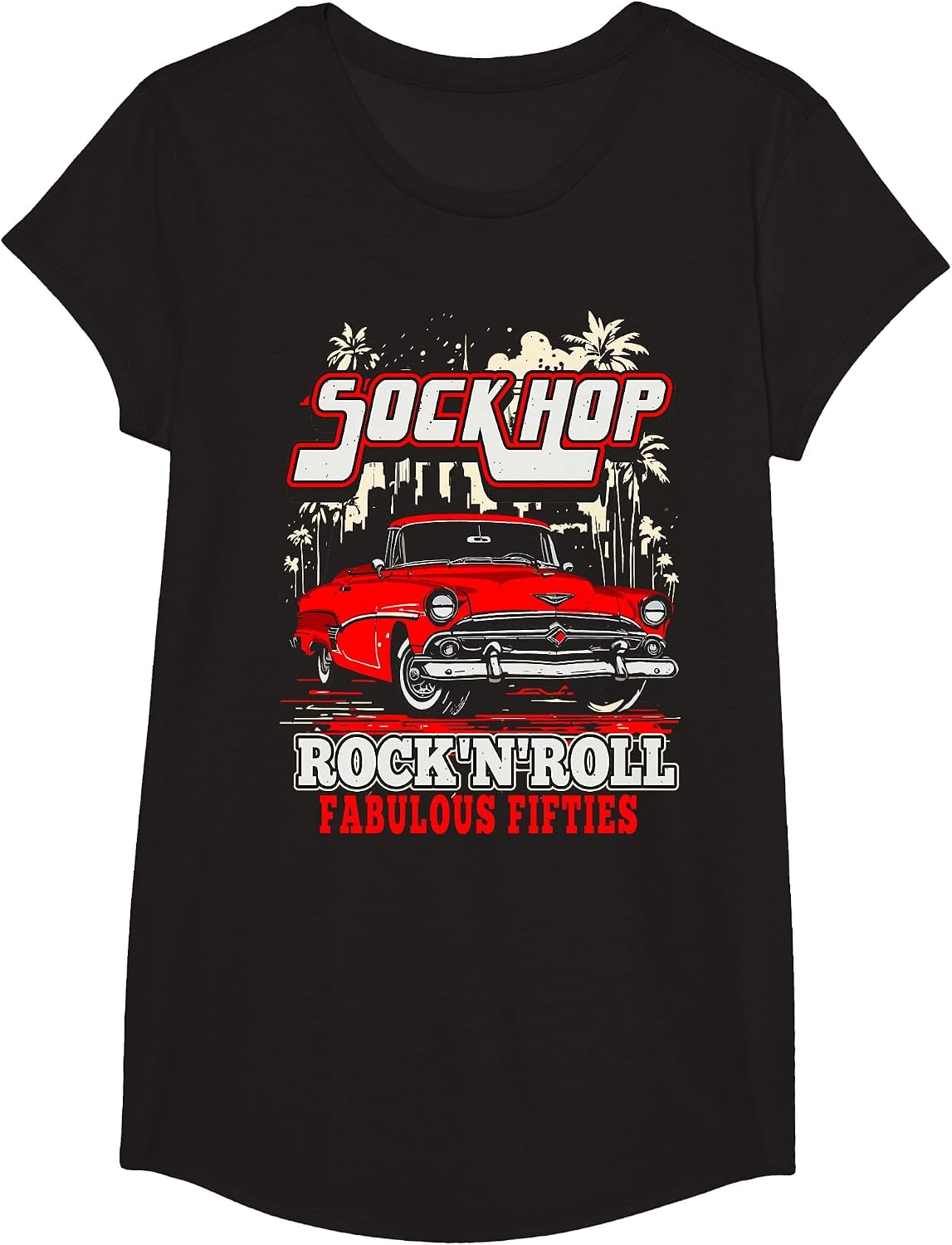 Sock Hop Rock and Roll Fabulous Fifties Rockabilly Greaser T-Shirt - Girls Black