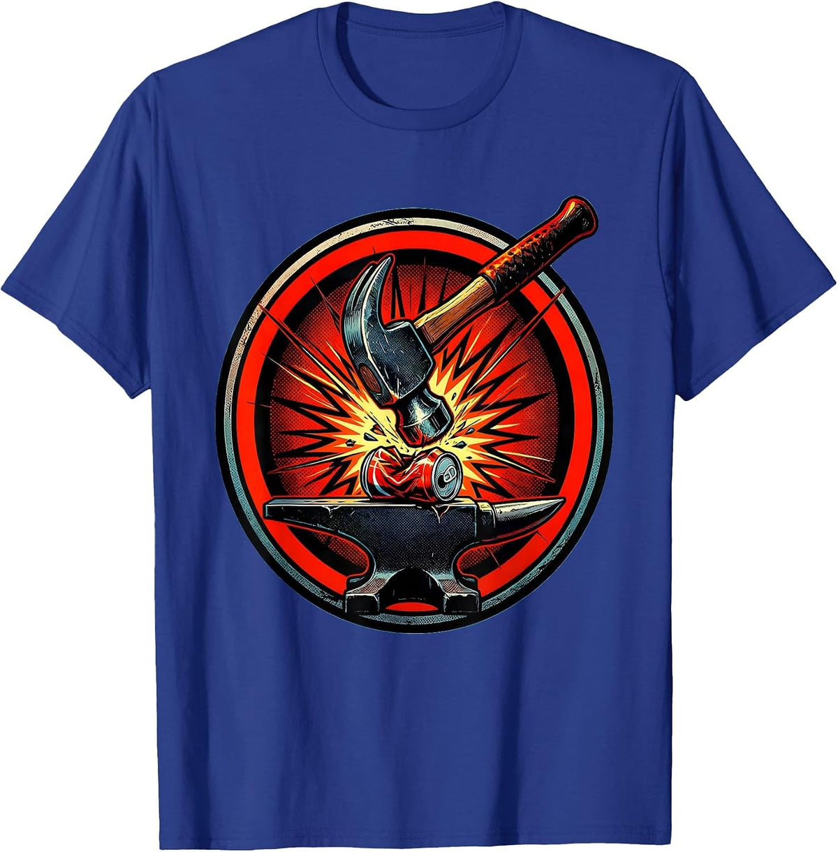 Men's Blacksmith Hammer Pounding Can on Anvil Graphic T-Shirt - Royal Blue