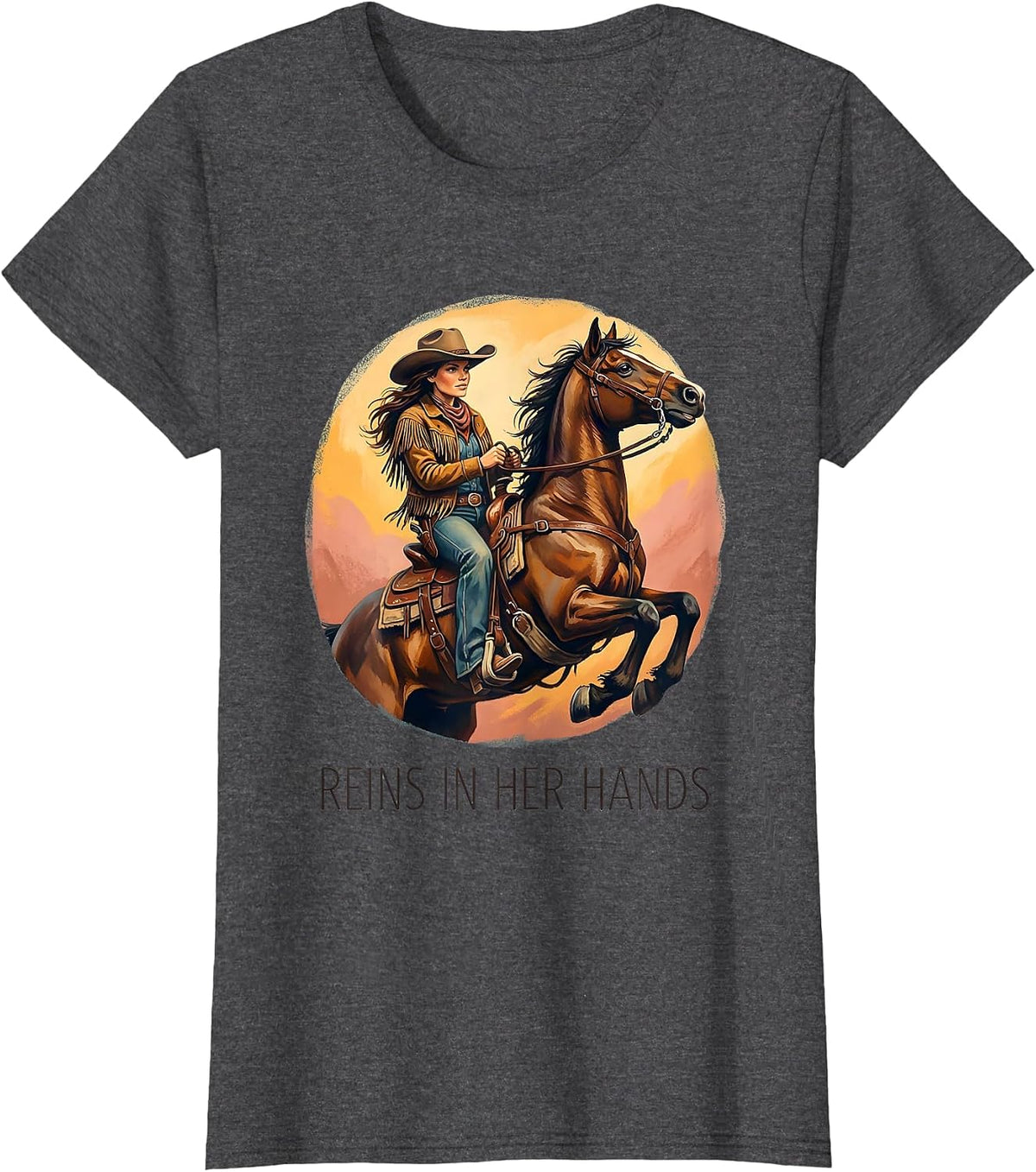 Women's Reins In Her Hands Cowboy Western Design T-Shirt - Dark Heather Grey