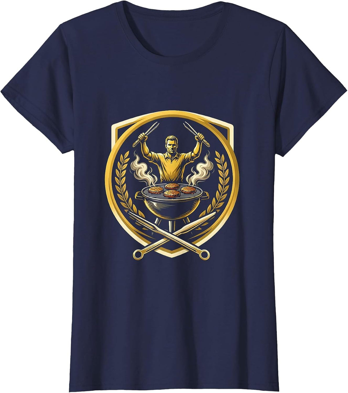 Women's Dad Grilling Burgers Backyard BBQ Graphic T-Shirt - Navy Blue
