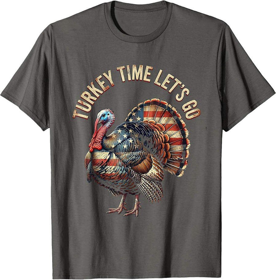 Turkey Time Let's Go Thanksgiving Design T-Shirt - Asphalt Grey