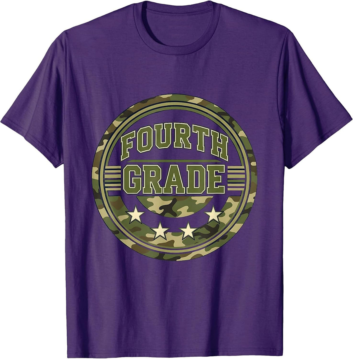 Men's Fourth Grade Camo Back To School Boys Grade Badge T-Shirt - Purple