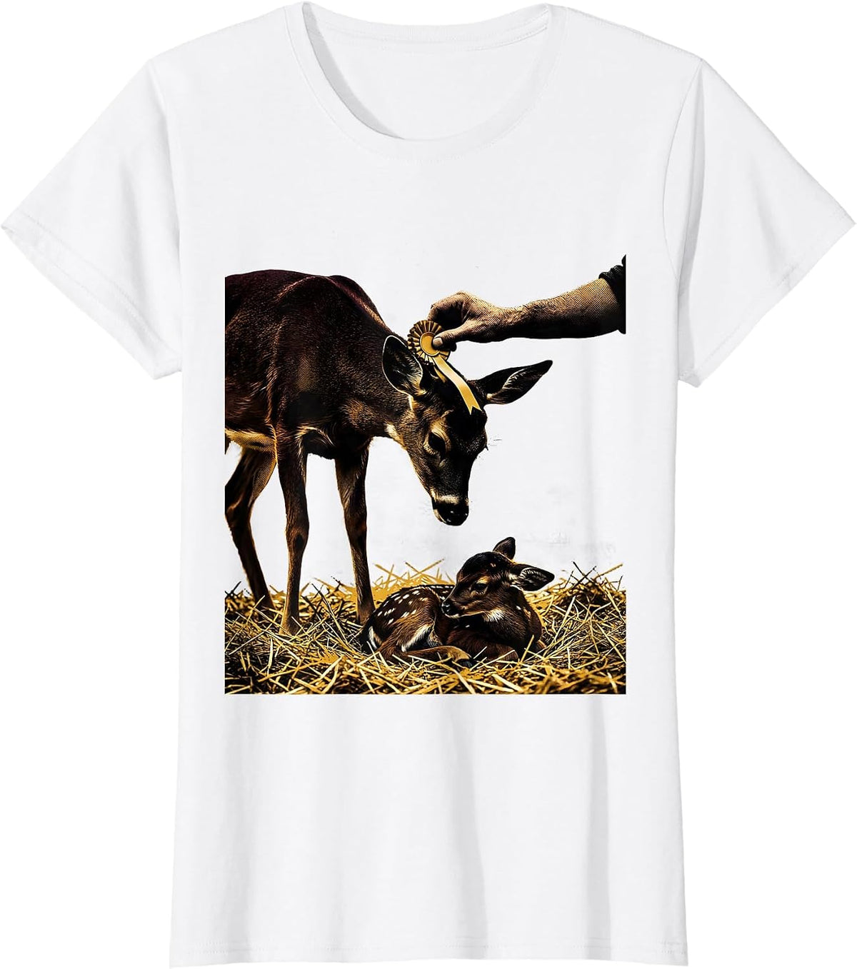 Women's Newborn Kid Horned Doe Screenprint Poster Goat Lover Gift T-Shirt - White
