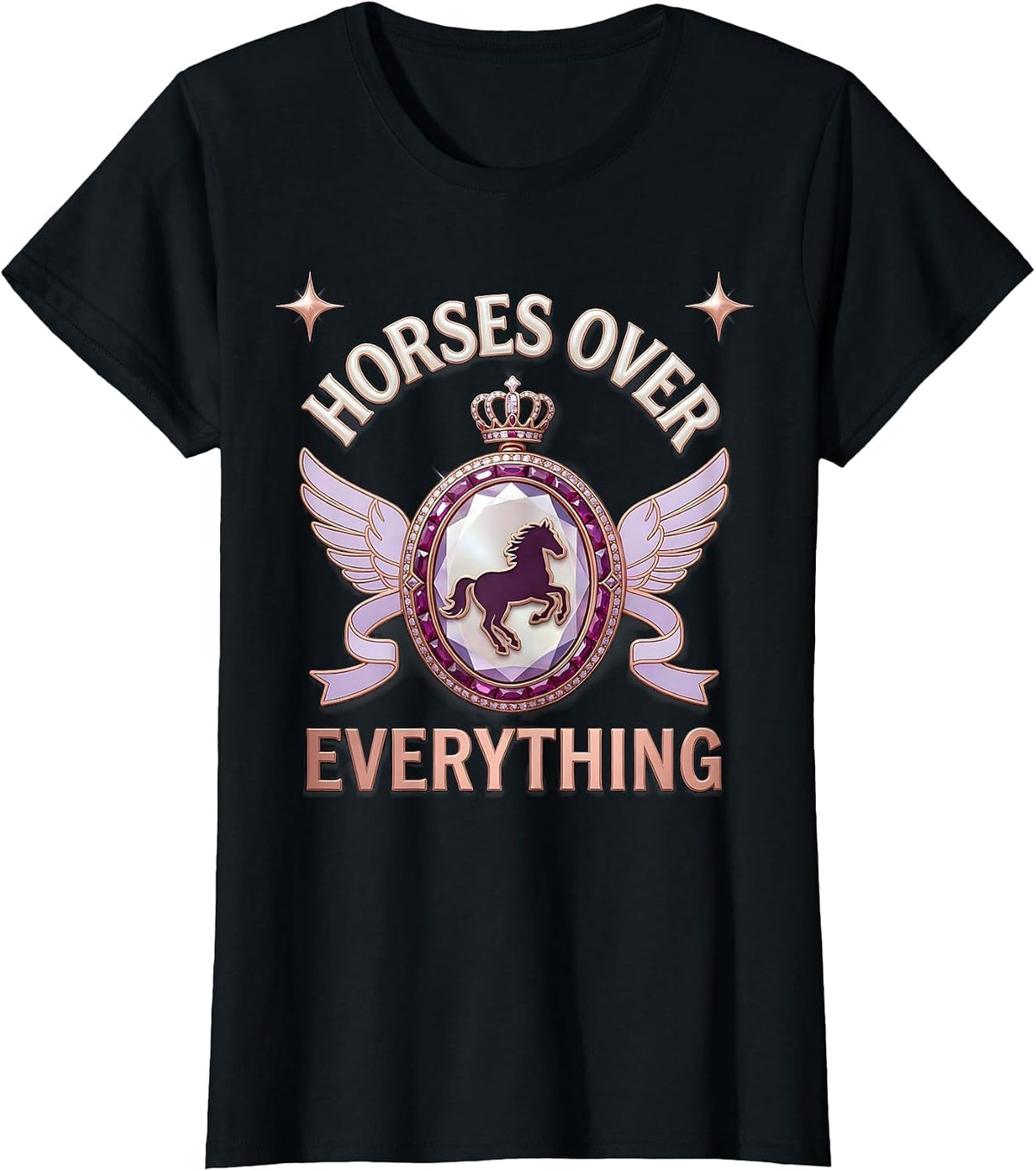 Horses Over Everything Equestrian Design T-Shirt - Black