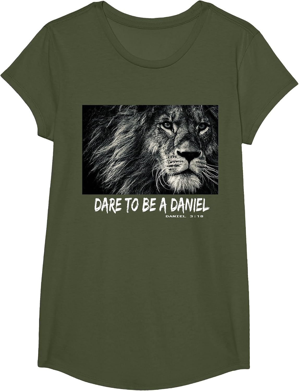 Dare to be a Daniel Bible Verse Bold Faith T-Shirt - Girls Olive Green