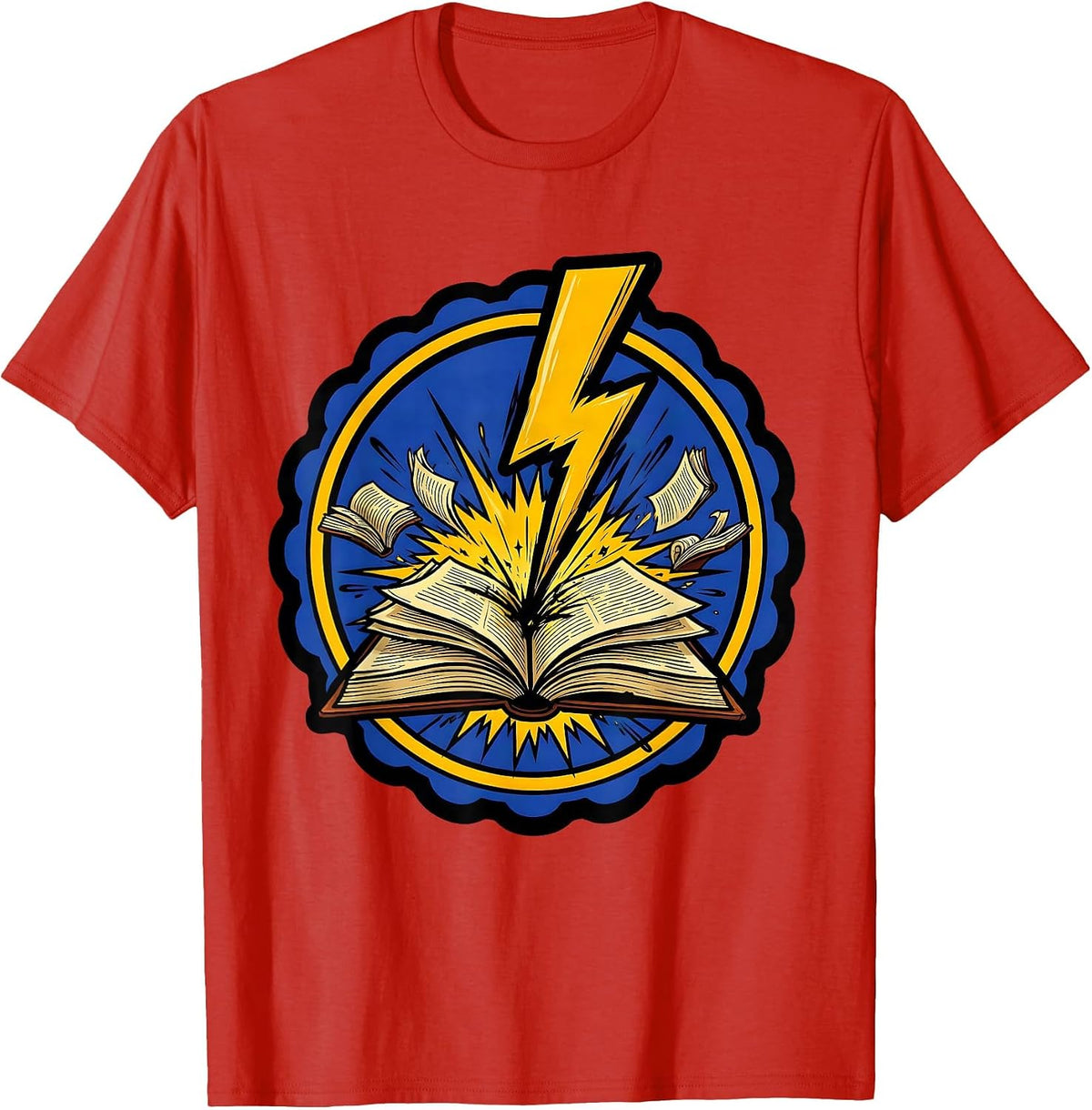 Men's Lightning Bolt Strikes Open Book Graphic Tee T-Shirt - Red
