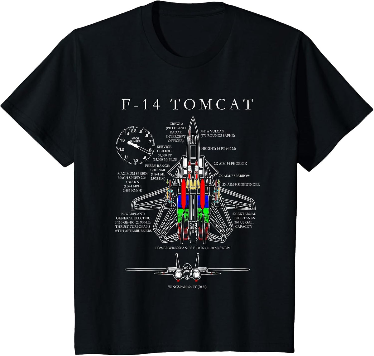 F-14 Tomcat Specs Shirt Tshirt T-Shirt - Black