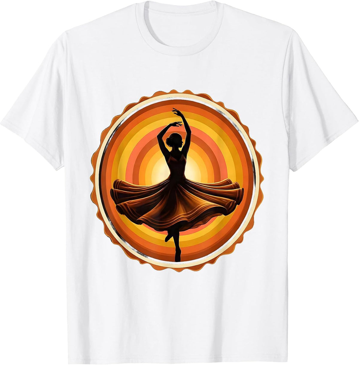 Men's Graceful Dancer Mid-Spin Spotlight Illustration T-Shirt - White