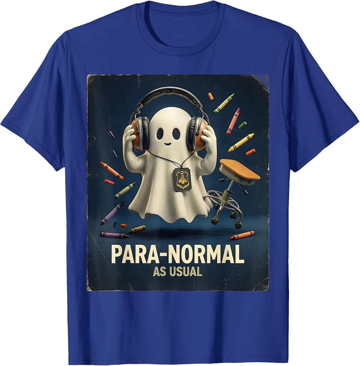 Para-Normal, As Usual Vintage Ghost Teacher's Aide Halloween T-Shirt - Royal Blue