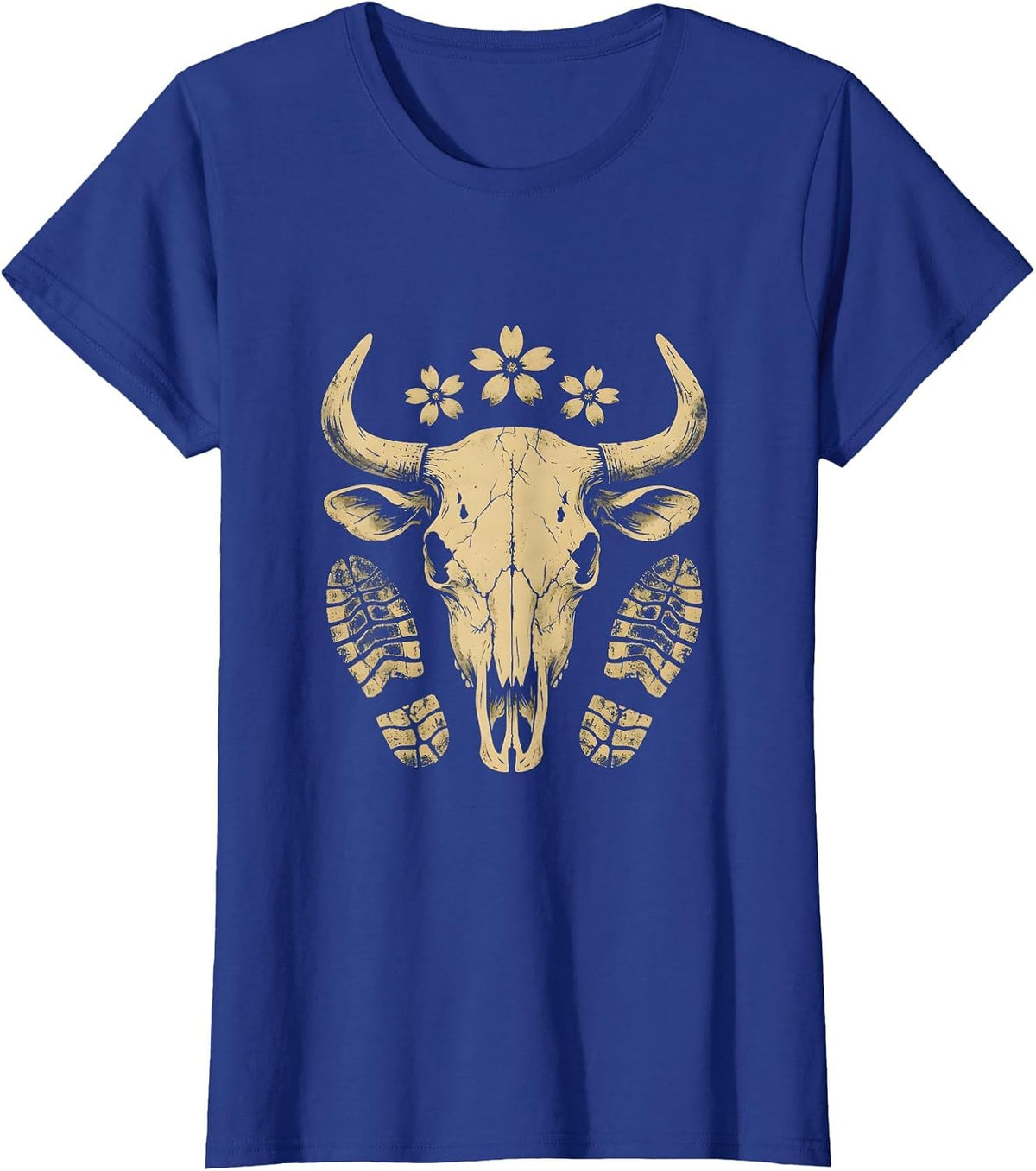 Women's Dusty Trail Boot Prints Cowboy Western Graphic T-Shirt - Royal Blue
