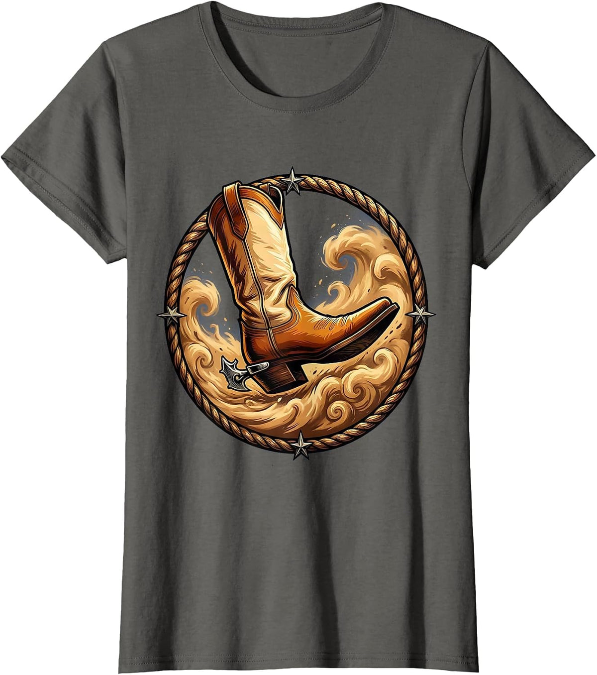 Women's Spurred Boot Kicking Dust Cowboy Western Design T-Shirt - Asphalt Grey