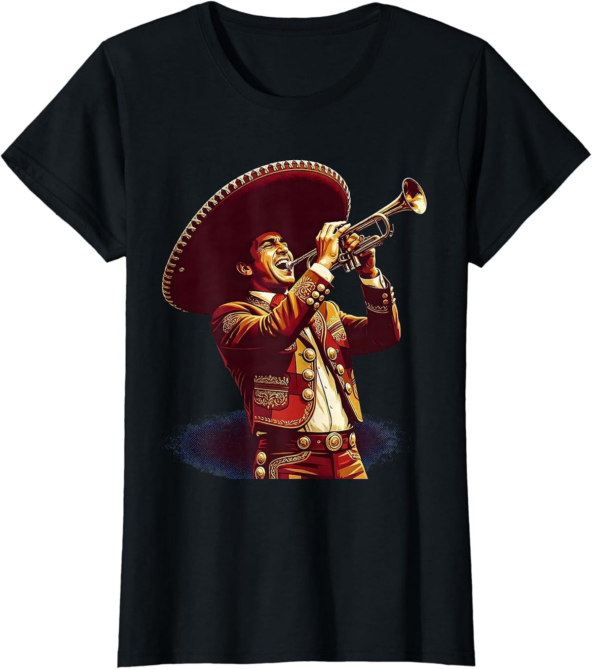 Mariachi Singer Sombrero Graphic Design T-Shirt - Black