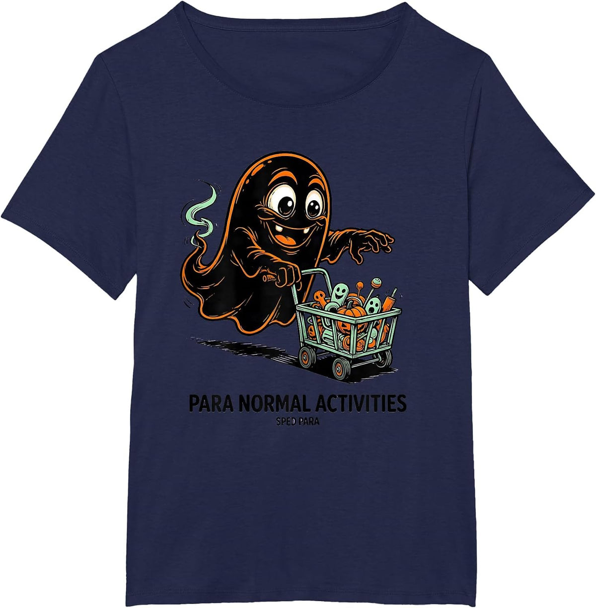 Women's Para Normal Activities SPED Para Ghost Halloween Teacher T-Shirt - Navy Blue