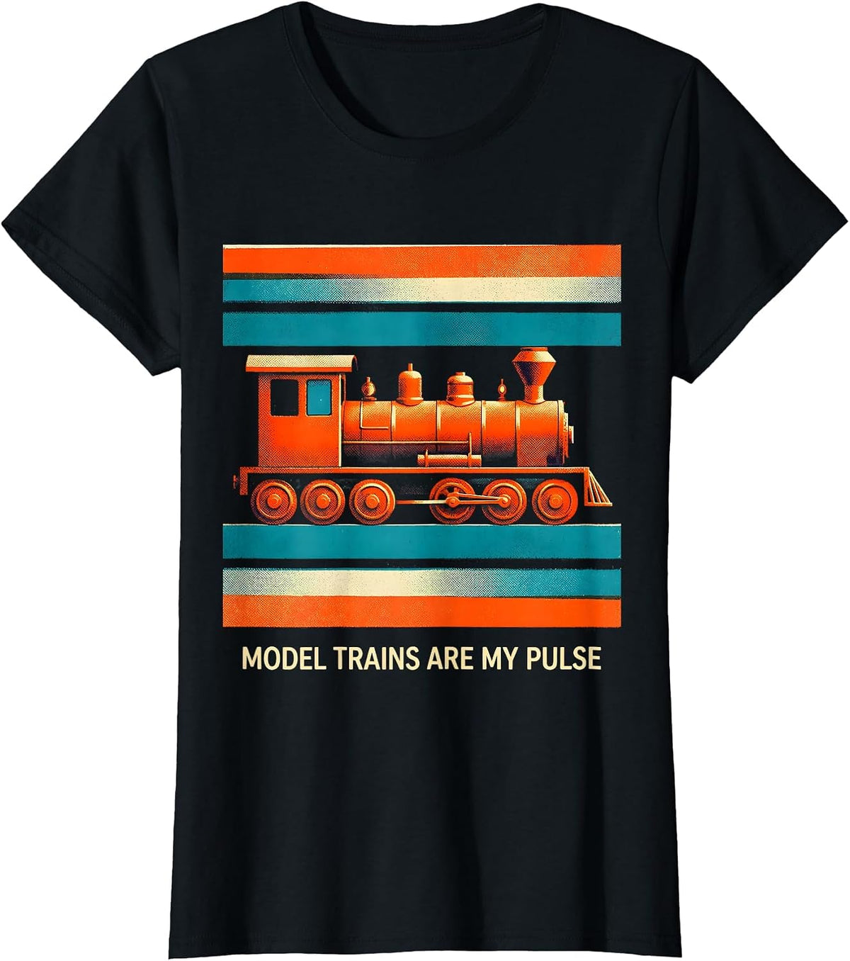 Model Trains Are My Pulse Risograph Hobbyist Enthusiast T-Shirt - Black