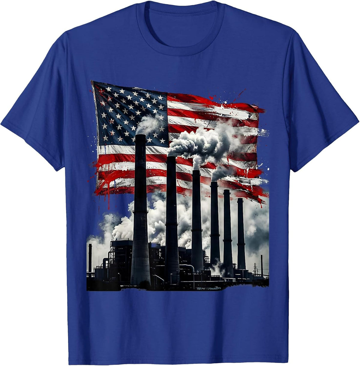 American Industrial Pride Smokestack Flag Graphic T-Shirt - Royal Blue