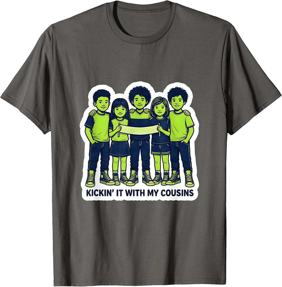 Kickin It With My Cousins Funny Family Reunion Matching T-Shirt - Asphalt Grey