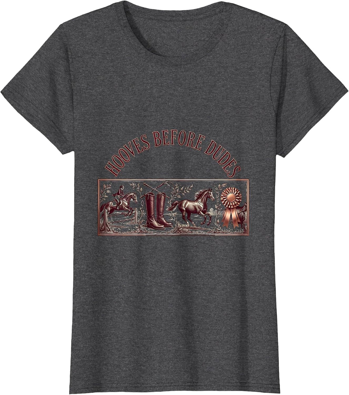 Women's Hooves Before Dudes Equestrian Design T-Shirt - Dark Heather Grey