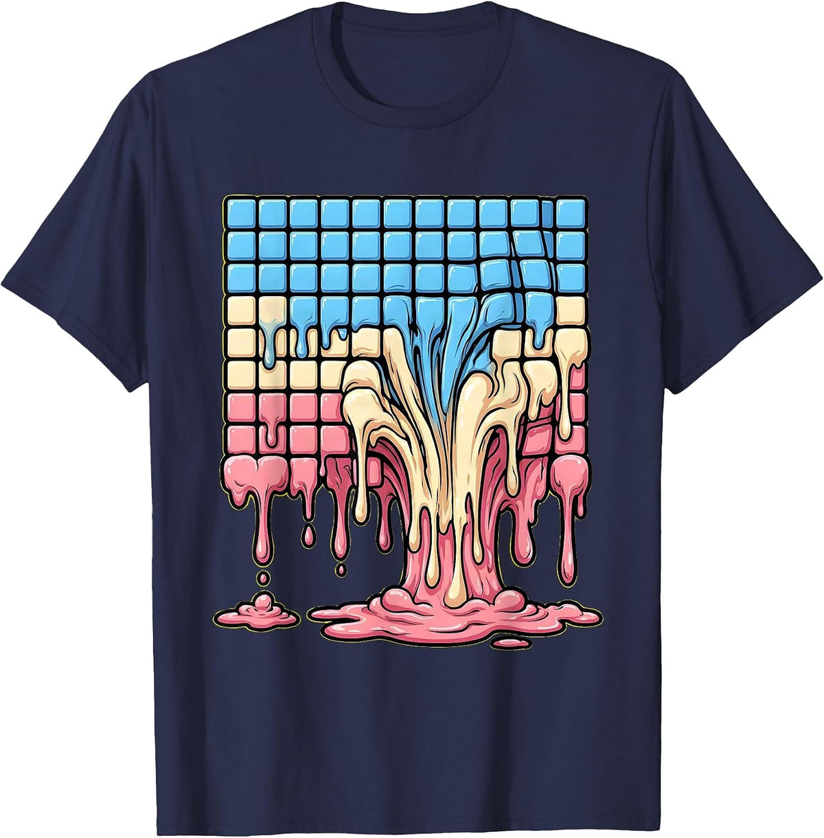 Men's Melting Periodic Table Ice Cream Science Design T-Shirt - Navy Blue