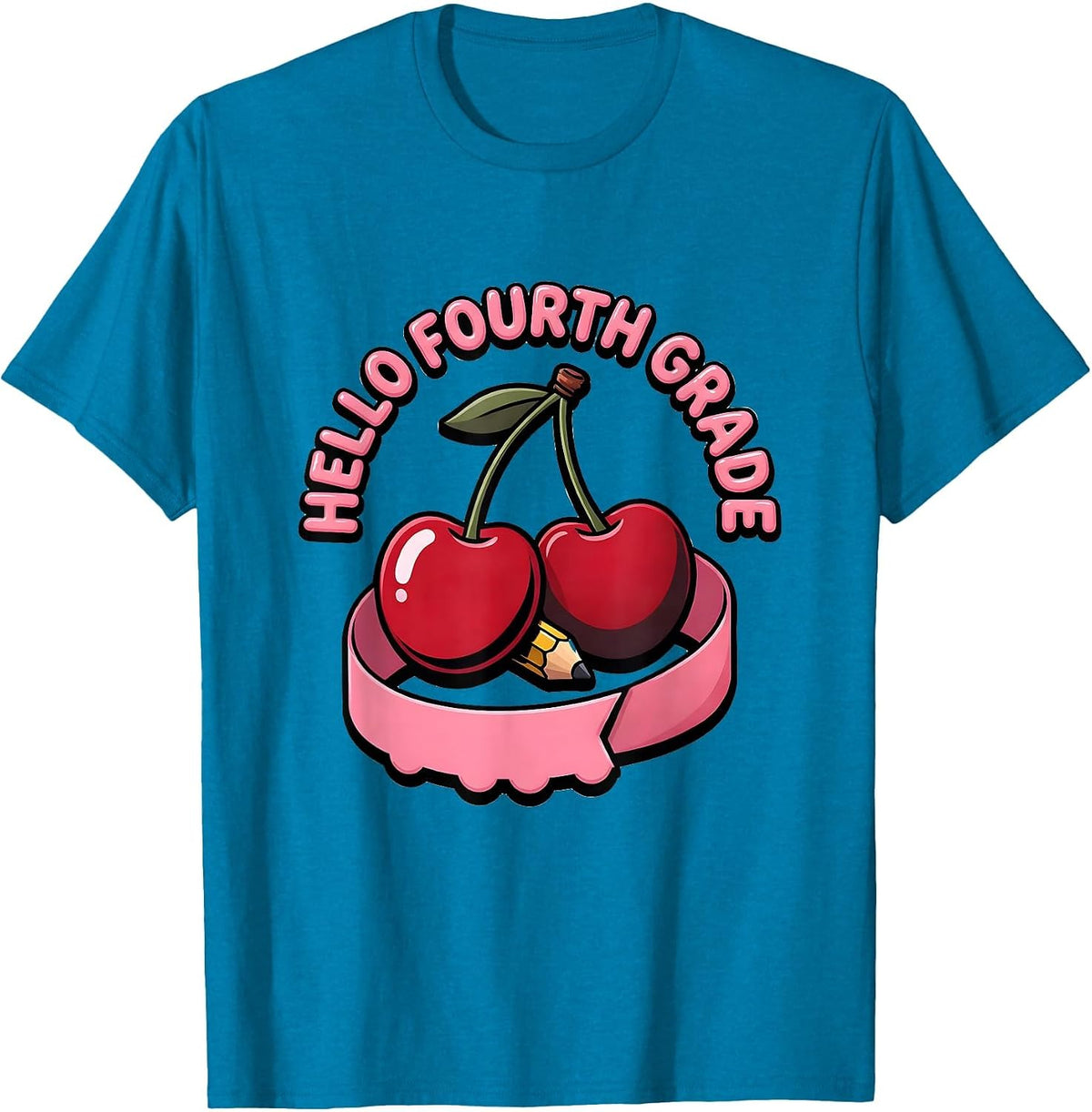 Hello Fourth Grade Cute Coquette Bow Back to School T-Shirt - Sapphire Blue