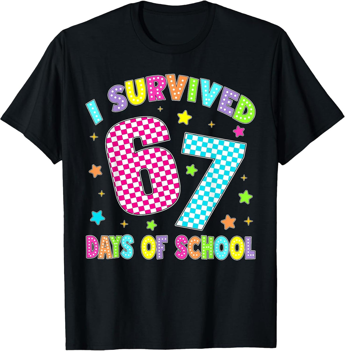 I Survived 67 Days of School Six Seven 67 Meme Slang Kids T-Shirt - Black
