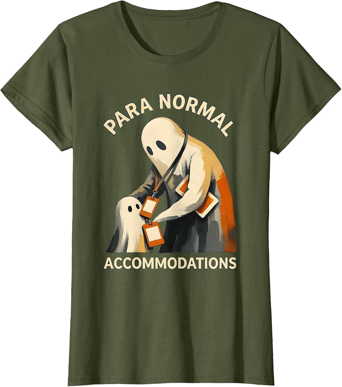 Women's Para Normal Accommodations Sped Teacher Ghost Halloween T-Shirt - Olive Green