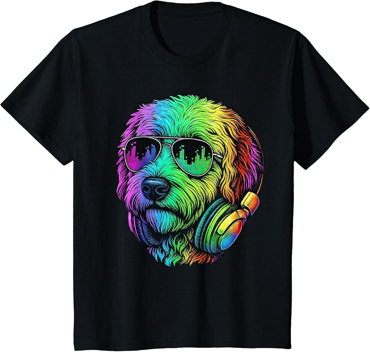 Goldendoodle DJ Headphones Retro Music Dog Lover T-Shirt - Black