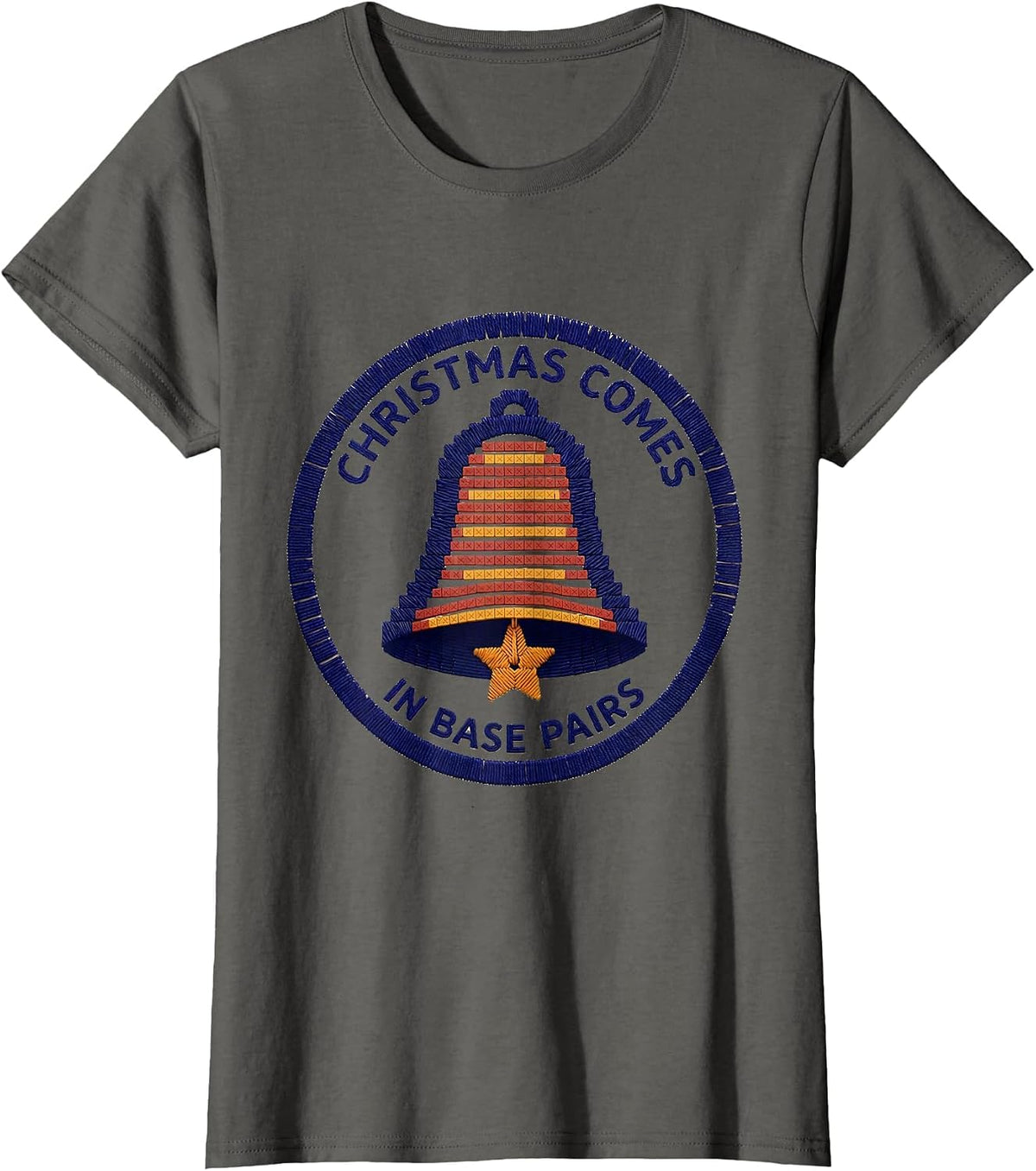 Women's Christmas Comes in Base Pairs Science Teacher DNA Humor T-Shirt - Asphalt Grey