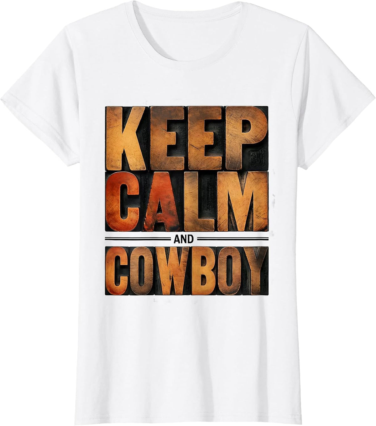 Women's Keep Calm and Cowboy Western Graphic Design T-Shirt - White