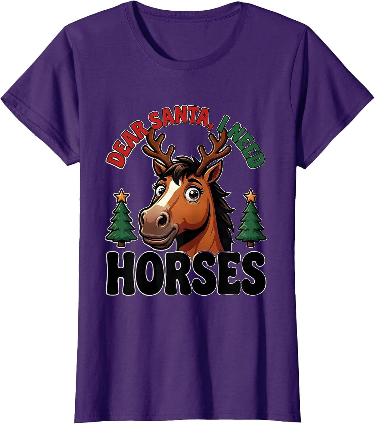 Women's Dear Santa I Need Horses Cute Horse Lover Christmas Pajama T-Shirt - Purple
