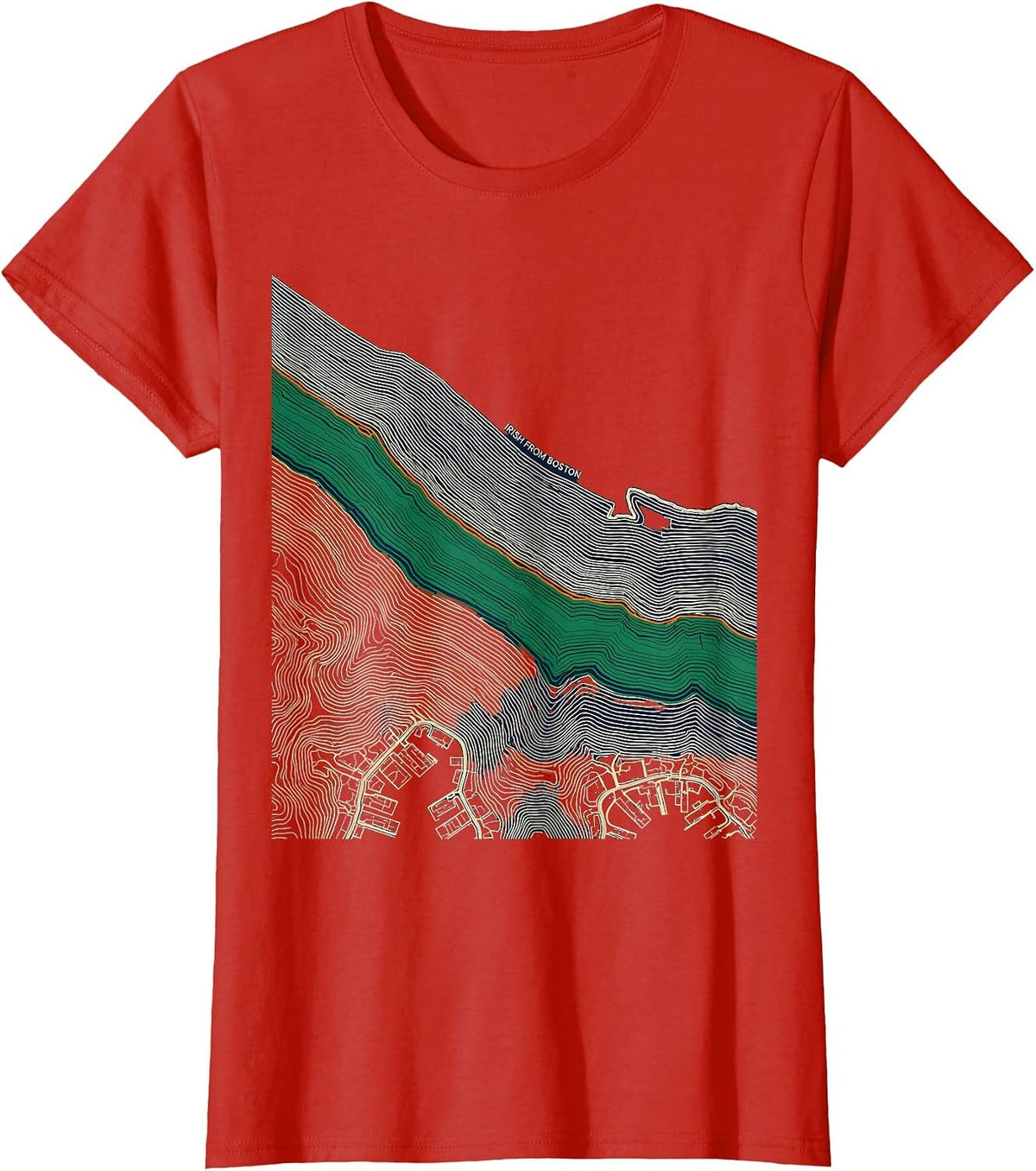 Irish From Boston Topographic Contour Bostonian Irish T-Shirt - Red
