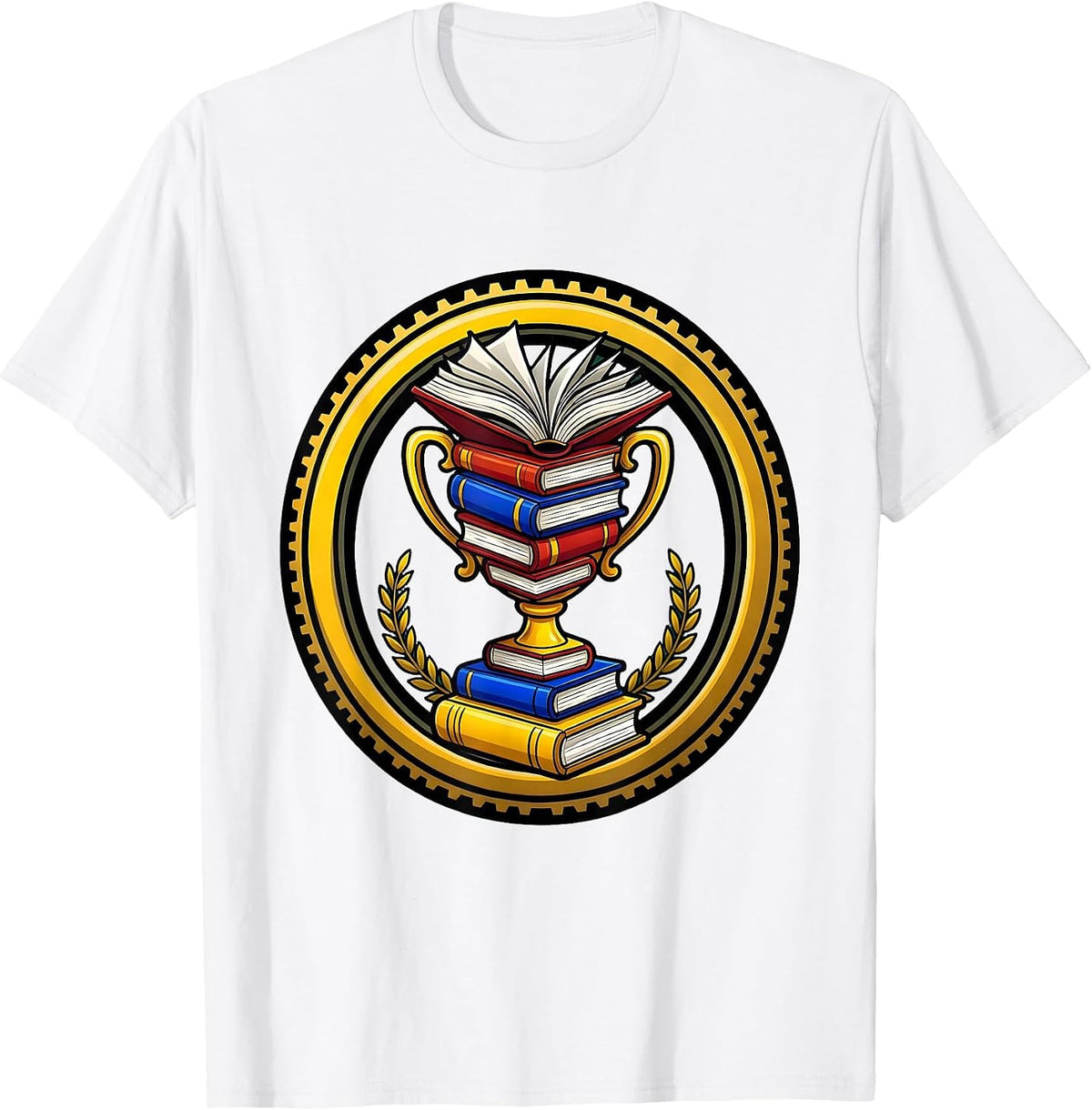 Men's Books Trophy Reading Champion Graphic Design T-Shirt - White