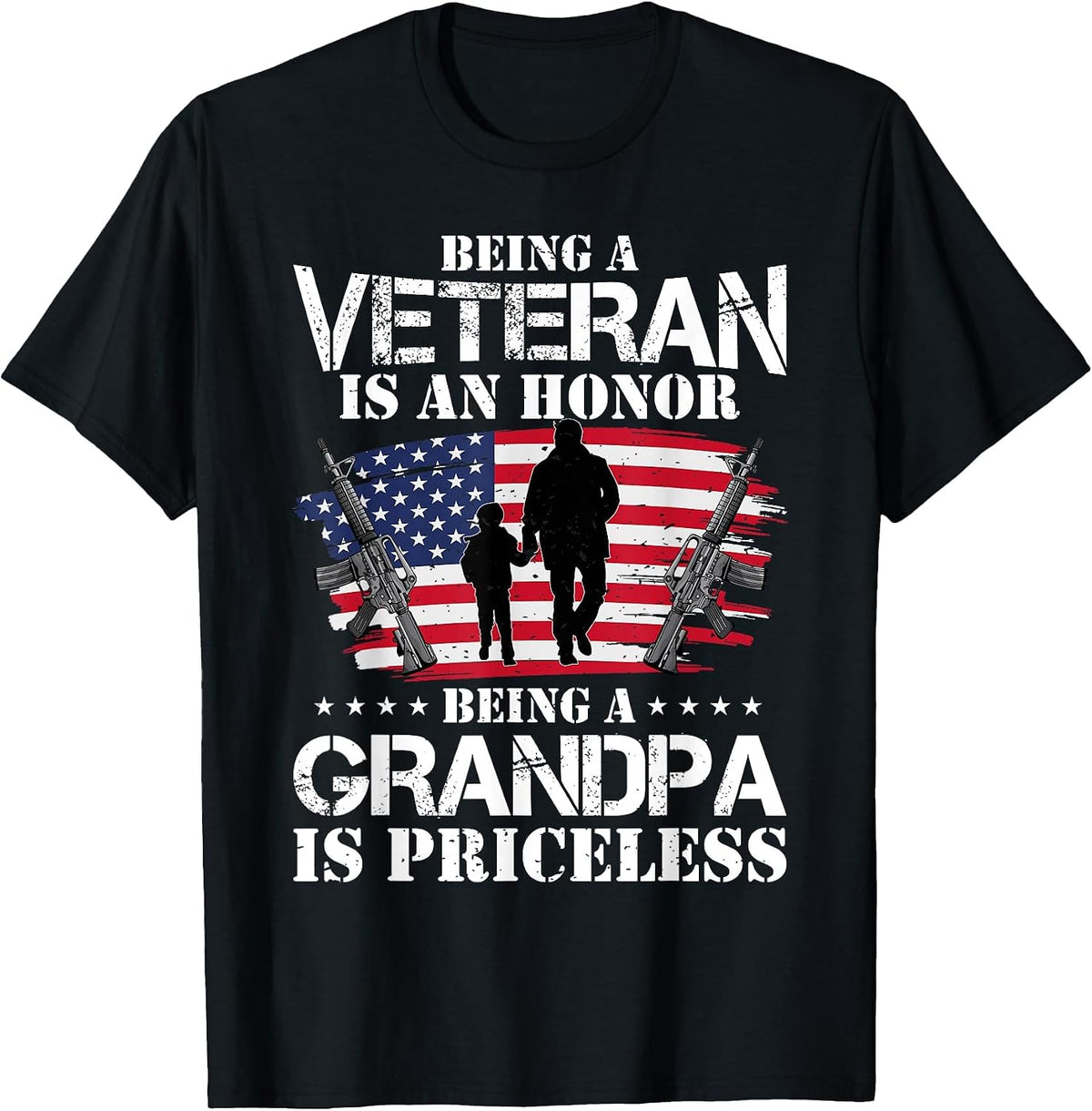 Being A Veteran is Honor Being A Grandpa is Priceless T-Shirt - Black