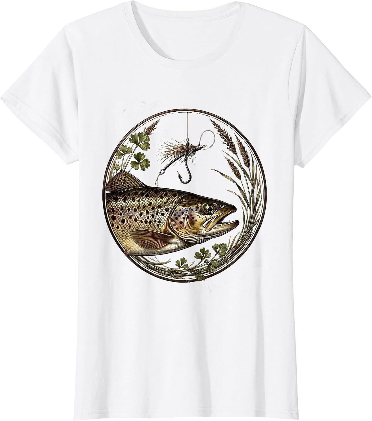Fish Around and Find Trout Fishing Hook Illustration T-Shirt - White